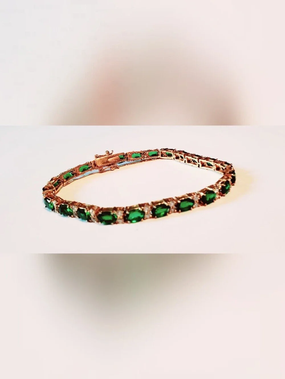 Gold Tennis Bracelet with Emerald Green Stones - Picture 5 of 5